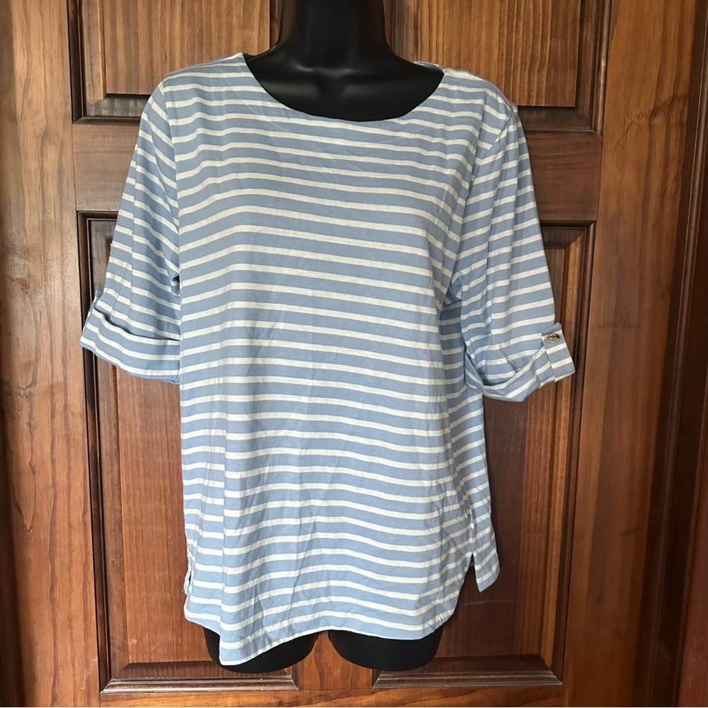 Draper James RSVP Light Blue & White Striped Top Size L